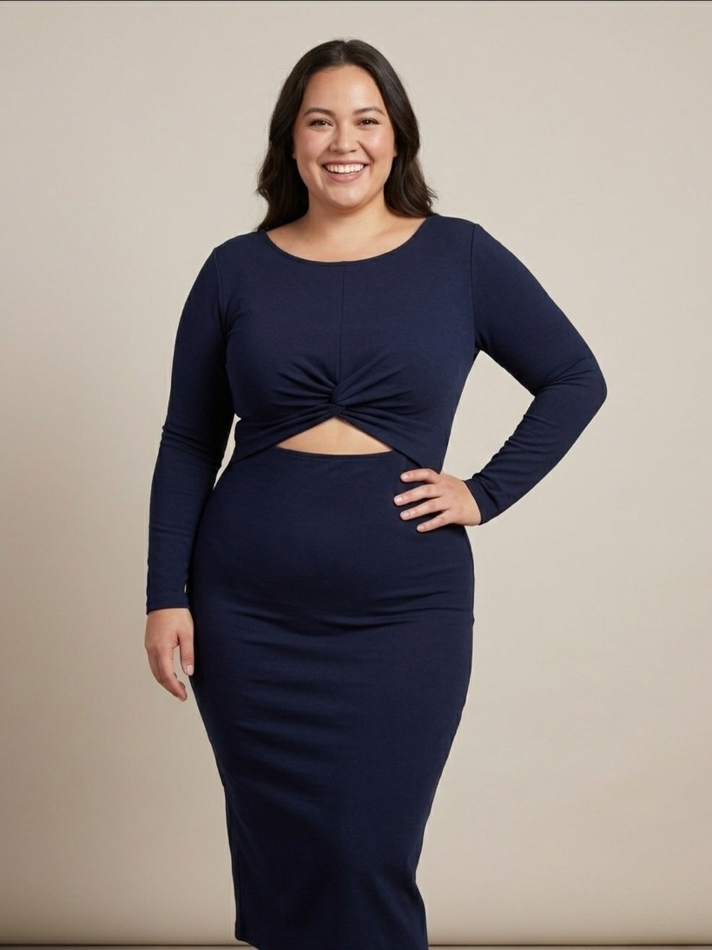 Old Navy Navy Twist-Waist Long Sleeve Midi Dress